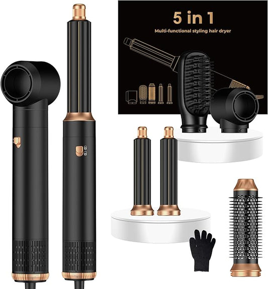 5 in 1 Hair Dryer Brush Set,Professional Negative Ionic Hot Air Styler, Air Curling Wrap Styler,Detachable Blow Dryer Brush With Auto Wrap Curlers,Hair Styling Tools For Straight/Curl/Drying/Smoothing