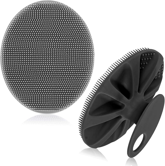 INNERNEED Soft Silicone Body Scrubber Exfoliating Glove Shower Cleansing Brush, SPA Massage Skin Care Tool, for Sensitive and All Kinds of Skin (Gray+Black)