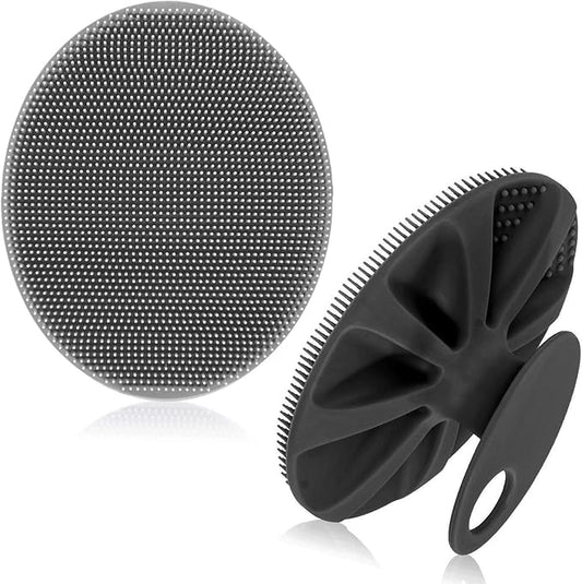 INNERNEED Soft Silicone Body Scrubber Exfoliating Glove Shower Cleansing Brush, SPA Massage Skin Care Tool, for Sensitive and All Kinds of Skin (Gray+Black)
