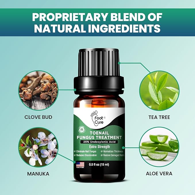 Foot Cure Toenail Fungus Treatment Extra Strength – Athletes Foot Treatment for Toenails, Restorative Nail Repair for Damaged Nails, Toenail Softener with Tea Tree Oil & Oregano Oil - Made in USA