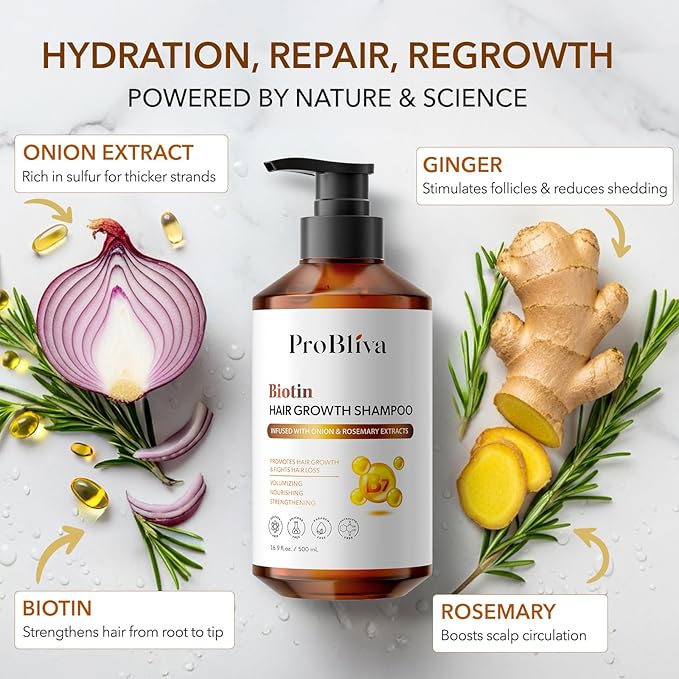 Biotin Hair Growth Shampoo for Thinning Hair in Adults 30+ – Strengthening Formula with Biotin & Rosemary – Reduces Shedding, Supports Fuller, Stronger Hair – Sulfate-Free, 16.9 fl oz