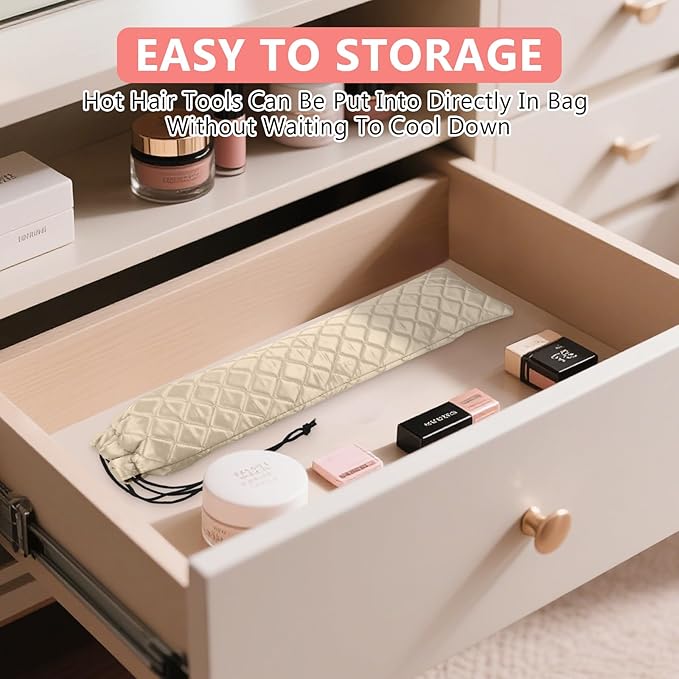 AMIJEAL Heat Resistant Hair Tools Organizer Bag Portable Travel Drawstring Storage Cover Pouch for Hair Straightening Irons, Curling Irons, Flat Irons and Hot Styling Tools(16" x 4.3")