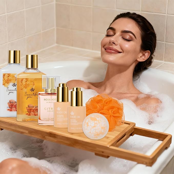 Christmas Gifts for Women, 35 Pcs Spa Gift Basket, Face Skin Care Set, Bath and Body Kit, Birthday Gifts For Women, Relaxation Gift, Necklace, Face Cream, Serum, Bath Bomb, Valentines, Mother's Day