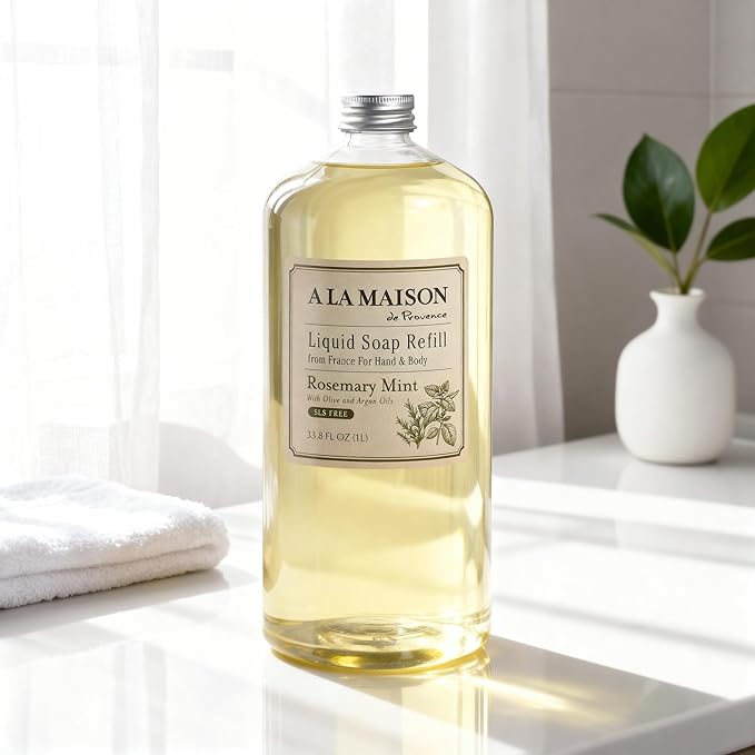 A LA MAISON Rosemary Mint Liquid Soap Bottles Moisturizing Natural Hand Wash Soap, Triple French Milled, Gentle To Hands, 33.8 Fl Oz
