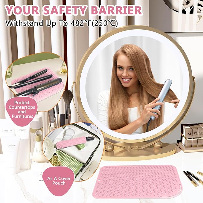 Larger Size Silicone Heat Resistant Mat for Curling Irons, Flat Irons, Hair Straightener and Other Hair Styling Tools, Portable Hot Tools Pad Cover for Travel Vanity Salon(12.0" x 9.0")