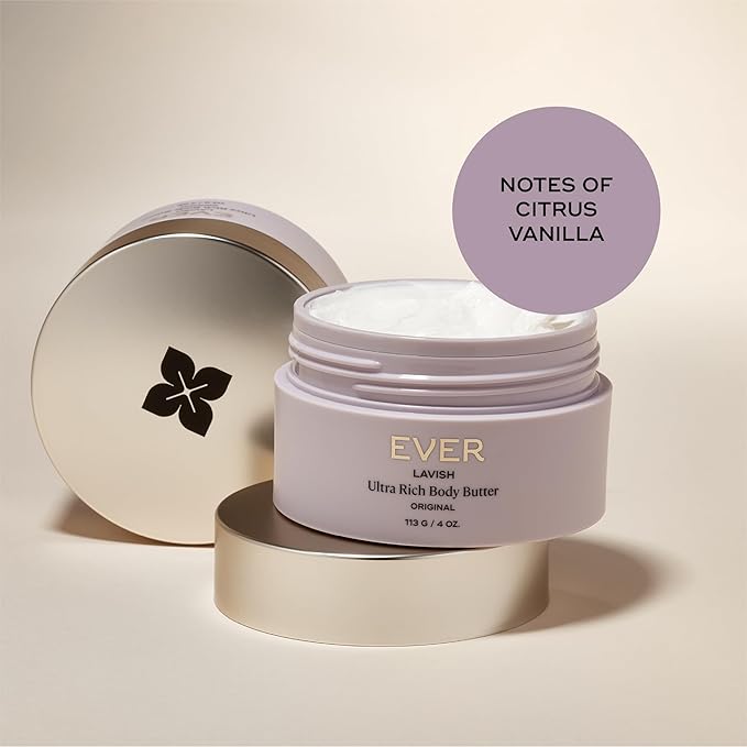 EVER Lavish Ultra Rich Body Butter – Antioxidant & Vitamin-Infused Deep Moisturizing Cream for Softer, Firmer, Youthful-Looking Skin, 4 oz