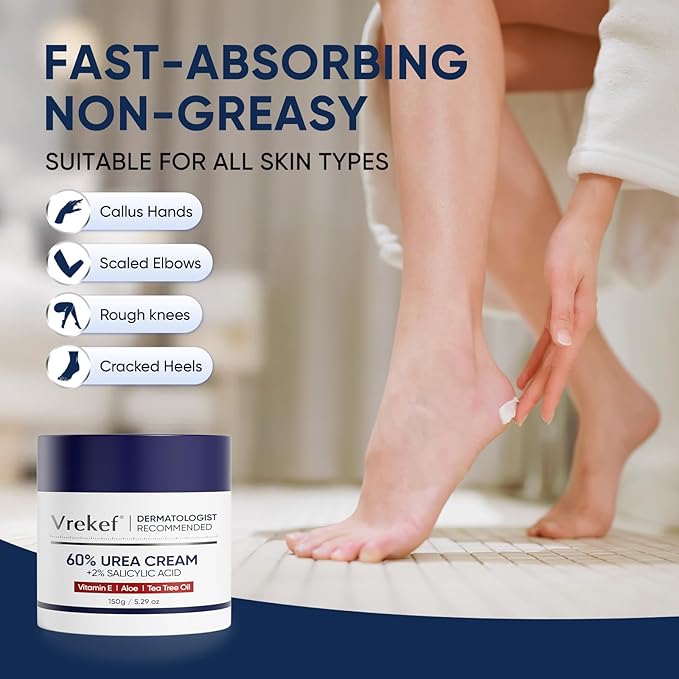 Urea Cream 60 Percent for Feet Maximum Strength, Urea Cream 60% Plus Salicylic Acid 2%, Foot & Hand Cream for Dry Cracked