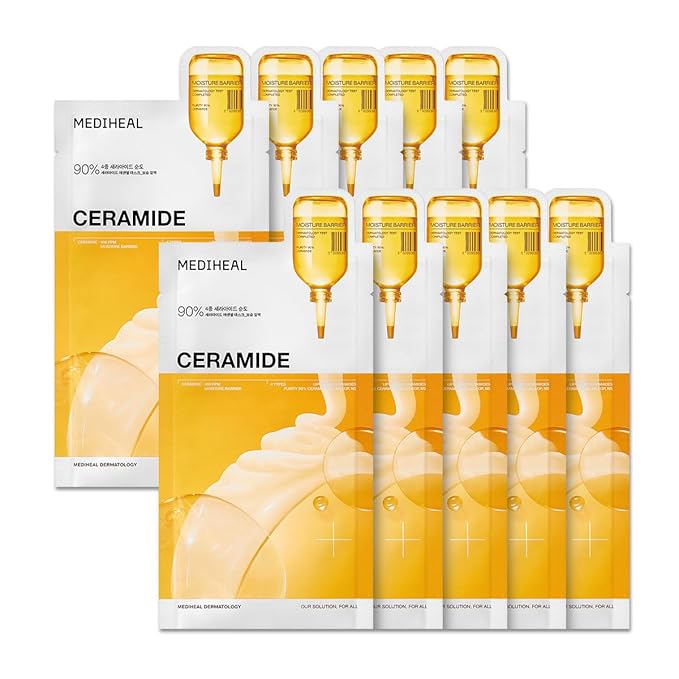 Mediheal Ceramide Essential Sheet Mask Moisture Barrier 10 pcs. 90% Ceramide & 4X Ceramide Liposome Technology for intense hydration and strengthening the barrier. Vegan formula