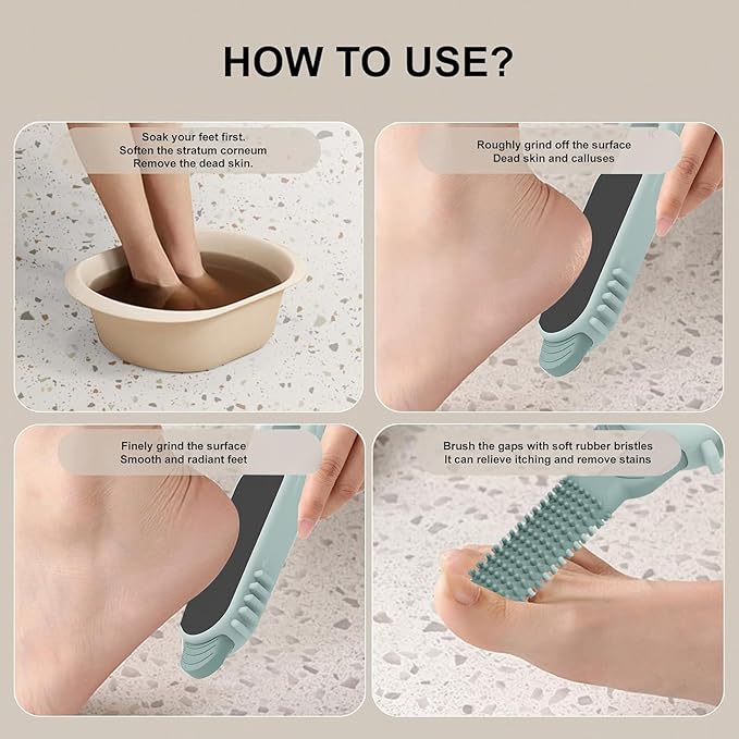 Dry or Wet Foot Callus Remover - Dual-Sided Pedicure Tool with Hidden Brush & Non-Slip Grip for Home Salon Use (Green)