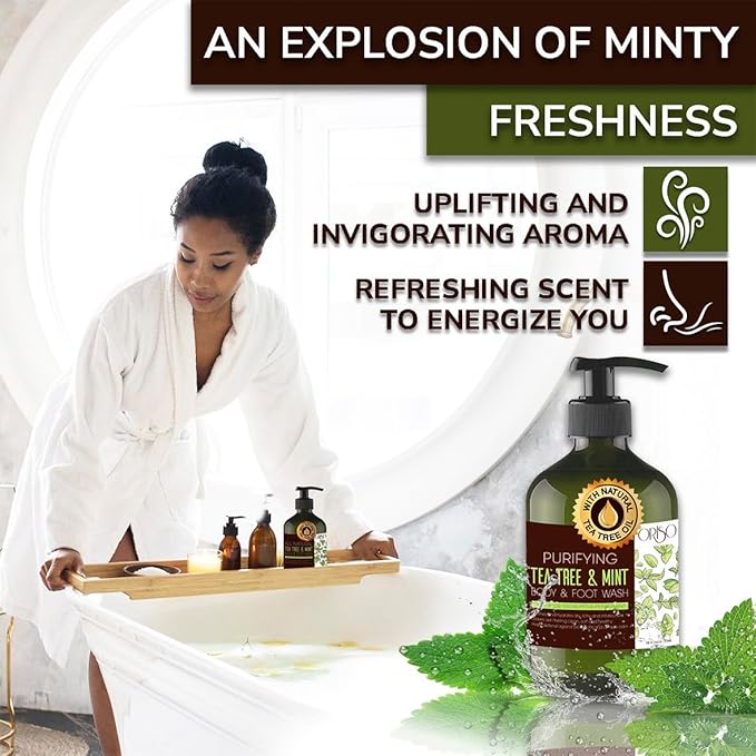 Tea Tree Body Wash with Mint for Women and Men - Helps Acne - Athletes Foot - Jock Itchy - Ringworm - Eczema - Body Odor - Itchy Skin - Moisturizing and Hydrating Sensitive Skin - 16oz