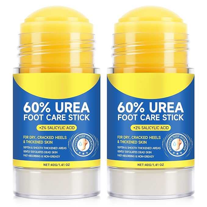 60% Urea Foot Cream Stick with 2% Salicylic Acid, Urea Foot Care Stick & Cream - Moisturizer for Dry, Cracked Skin on Feet, Knees, Elbows & Hands - Hydrates & Repairs Rough Skin 2Pack