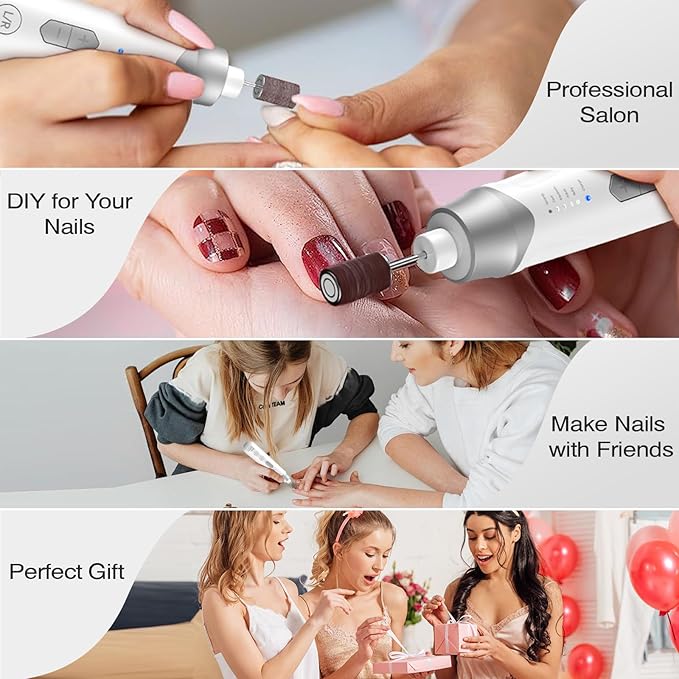 Professional Electric Nail Drill 2000mAH Portable Cordless Electric Nail File 10 in 1 Manicure Pedicure Kit ,5-Speeds Toe Nail Tools Hand Foot Care,Thick Toenail Grinder for Women Men Pets (Silver)