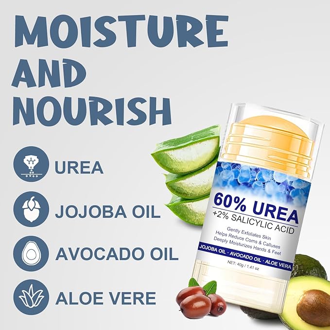 60% Urea with 2% Salicylic Acid Urea Foot Care Stick, Foot Cream Moisturizer for Dry Cracked Feet, Knees, Elbows, Hands, Moisturizes and Hydrates the Dry Skin, Callus Remover & Skin Softener -1.41oz