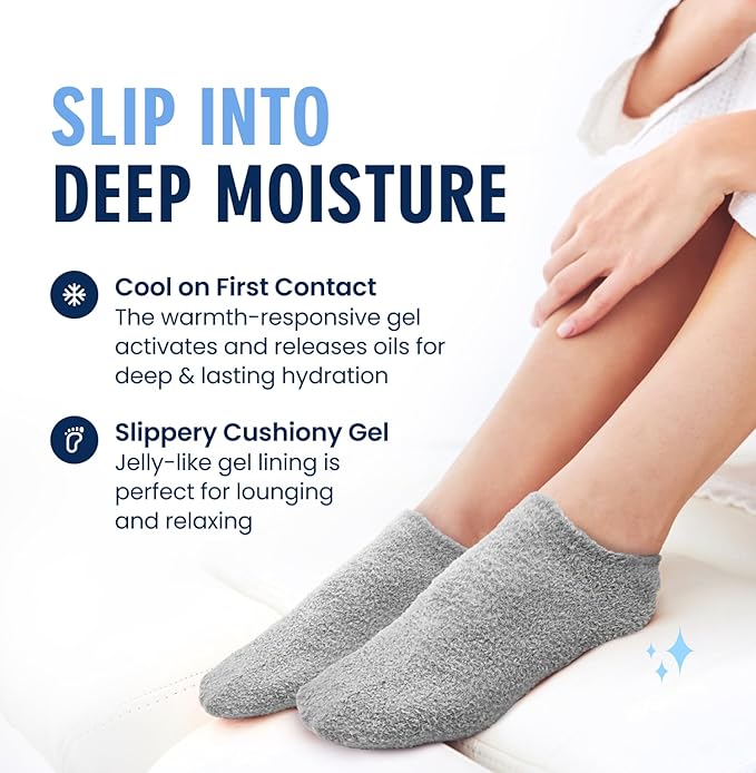 Dr. Frederick’s Original Moisturizing Gel Socks for Men & Women – Dry Feet & Cracked Heel Treatment – Full Foot Gel Lining with Mango Butter, Shea Butter, Jojoba & Coconut Oil (Mellow Moon)