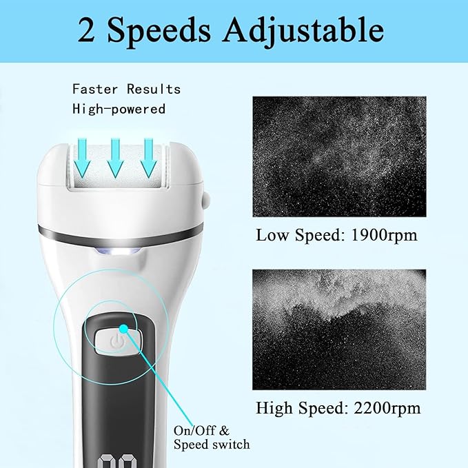 Callus Remover for Feet Electric Foot File, 13-in-1 Professional Pedicure Tools Foot Care Kit, Foot Scrubber Pedi for Hard Cracked Dry Dead Skin, 3 Rollers, 2 Speed, Battery Display (White&Grey)