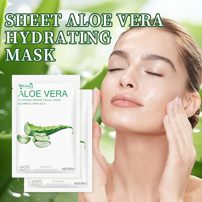 Aloe Vera Face Masks Sheets Skin Care for All Skin Types, Deeping Hydrating Face Masks Soothing Facial Mask for Sensitive Skin Types, Moisturize Nourish Rejuvenating Facial Masks Skin Care 15Sheets