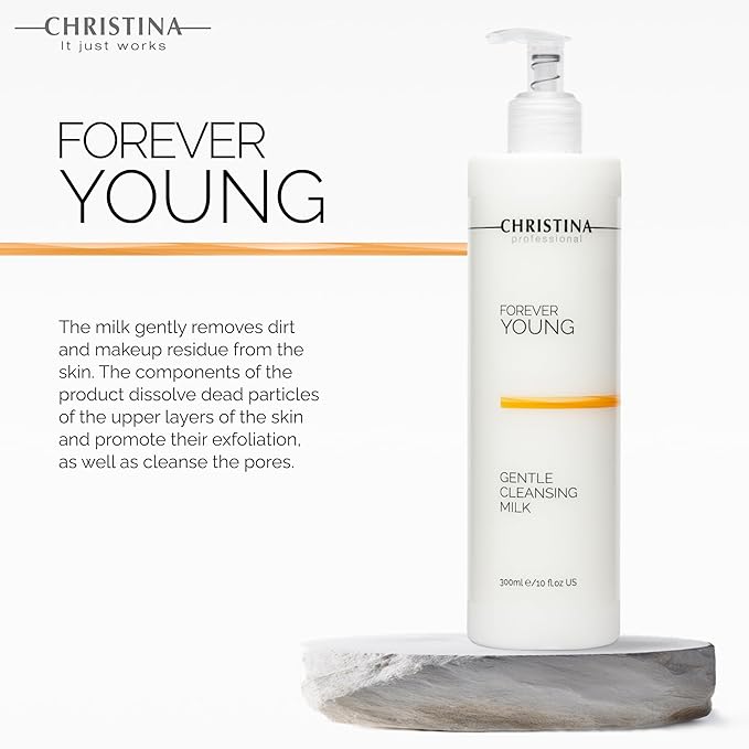 Christina Forever Young Gentle Cleansing Milk with Retinol for Face | Nourishing Formula with Glycolic Acid, Vitamin A, Vitamin E for Aging & Dry Skin | Suitable for ages 30-45+ | 24-Hour Care 300ml