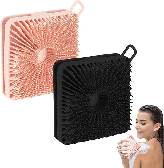 Silicone Body Scrubber 2pcs Silicone Loofah Silicones Shower Scrubber Exfoliating Body Scrubber for Women Men Soft Silicones Bath Shower Brush & Scalp Massager for All Skin Lather Well (Black,Pink)