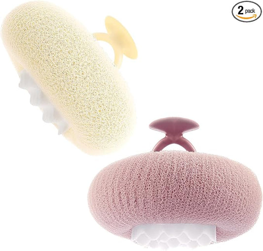 2 Pcs Soft Sunflower Suction Cup Bath Ball Bath Body Brush Exfoliating Mesh Bath Sponge Cleaning Scrubber Bath Sponge Brush with Comfortable Non-Slip Handle