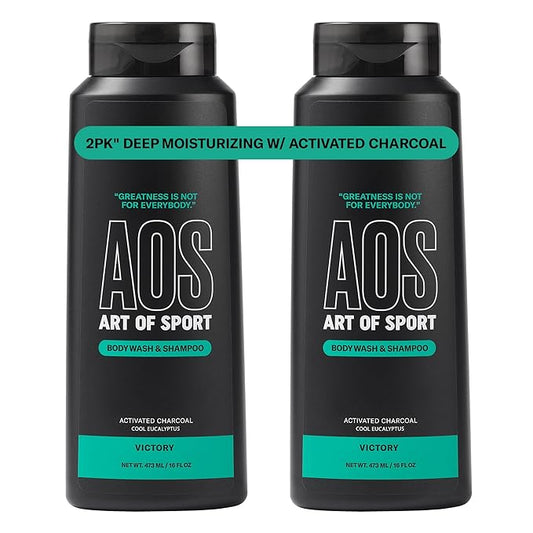 Art of Sport Men’s 2-in-1 Body Wash and Shampoo with Charcoal Activated, Eucalyptus Fragrance, Made for Athletes, Victory Scent, 16 fl oz (Pack of 2)
