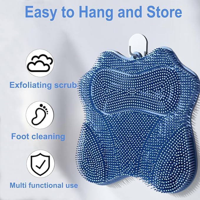 Shower Foot Scrubber, Shower Foot and Back Scrubber with Suction Cups, Shower Silicone Foot Washer for Exfoliating Massage（Blue&Pink）