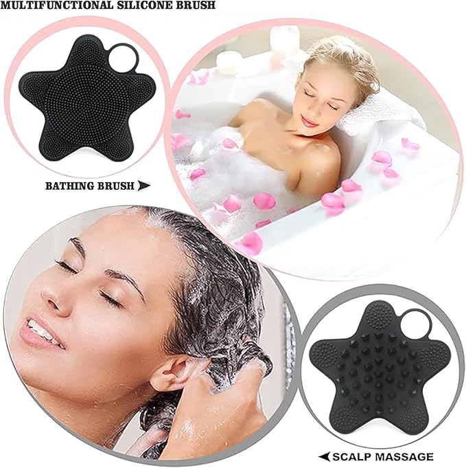 LUCKSTELLA 2 in 1 Silicone Body Scrubber, Food-Grade Silicone Body Brush for Shower, Gentle Exfoliating and Lather Well, Gentle Scrubber for Sensitive Skin, Easy-to-Clean(Black,1-Pack)