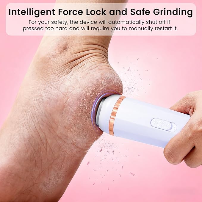 Wireless Electric Foot File - Callus Remover Tool for Feet, Rechargeable Pedicure Tool with 3 Replaceable Grinding Heads, Professional Adjustable Speed Foot Files for Dead Skin, Cracked Heels (White)