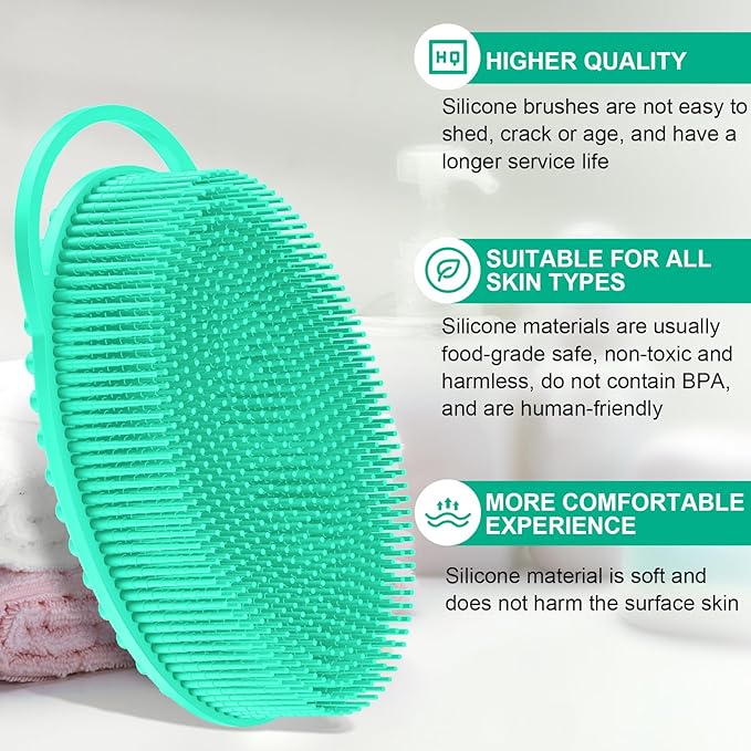 Metene Silicone Exfoliating Body Scrubber with Loop, Body Scrubber for Men and Women, Silicone Loofah for Shower, Soft Silicone for Shower and Bath Skincare Routine(Green)