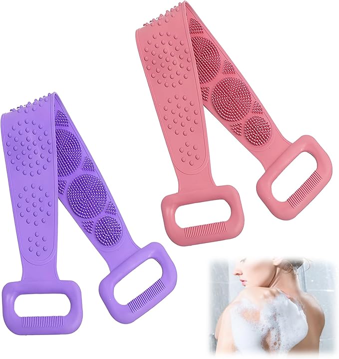 Silicone Body Scrubber for Shower,Silicone Back Body Scrubber with Handle,27.5 Inch Exfoliating Deep Clean Bath Body Brush Scrubber for Men and Women-2 PCS