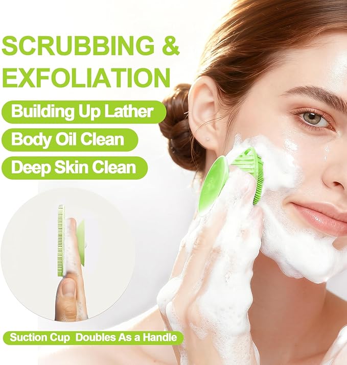2 Pack Face Scrubbers, Silicone Face Scrubber Soft Bristles, Gentle Lather, Exfoliating & Deep Cleaning for Sensitive Skin, Giant Suction Cup Stick Securely, Easy to Store (Green)