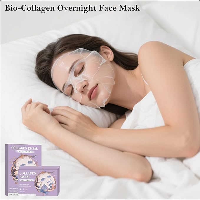 Bio-Collagen Overnight Face Mask,Glass Glow Hydrogel Face Masks, Collagen Face Mask, Korean Glass Skin Facial Sheet Masks, Wake up Glass-Like Skin