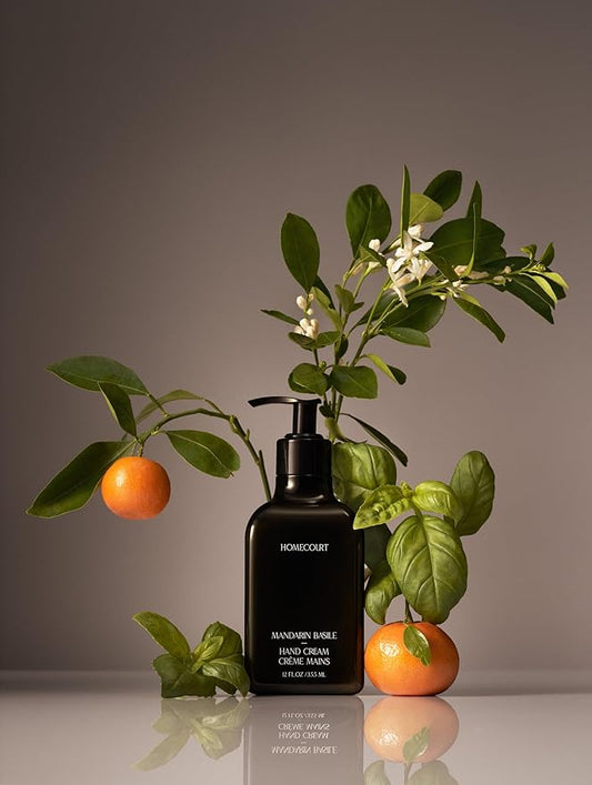 Homecourt Hand Cream, Non-Greasy Moisturizer for Hydrated, Nourished & Soft Hands, Dermatologist Tested, Clean Formula, Mandarin Basile, 12 fl oz