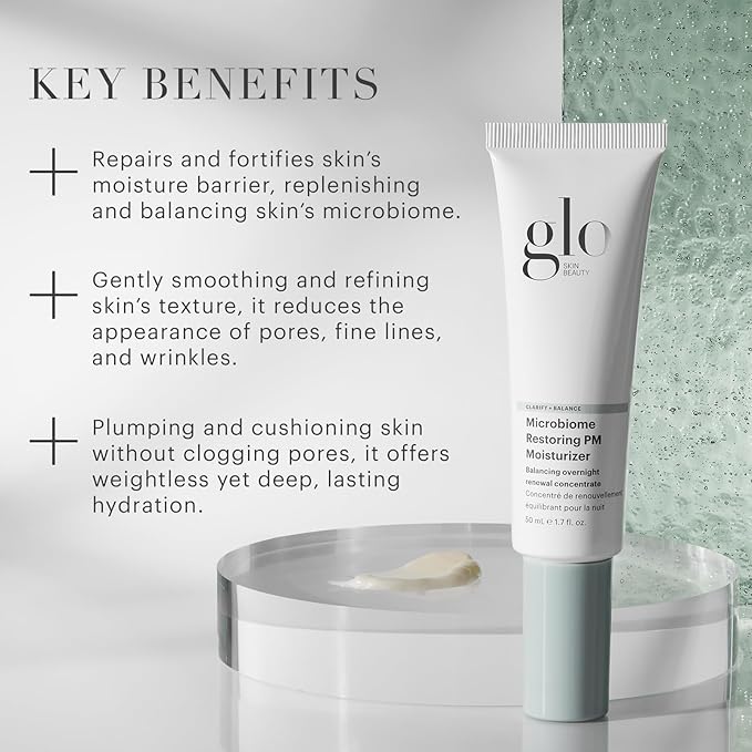 Glo Skin Beauty Microbiome Restoring PM Moisturizer – Oil Free Nighttime Gel-Cream for Acne-Prone Oily Skin, Repairs Skin’s Moisture Barrier, Reduces the Appearance of Pores, Fine Lines & Wrinkles
