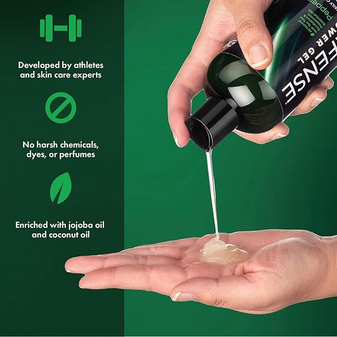 Defense Soap Peppermint Tea Tree Body Wash | All Natural Organic Shower Soap for Athletes | Odor Control & Skin Fungal Protection for Sports, Post Workout & Recovery - 32 oz