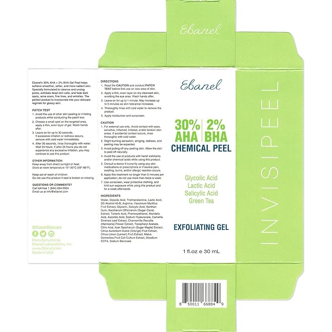 Ebanel Chemical Peel for Face, AHA BHA Exfoliator, Glycolic Acid Peel, Salicylic & Lactic Acid Face Peeling Gel, Infused with Green Tea & Chamomile for Acne Scars, Dark Spots, Wrinkles, Fine Lines