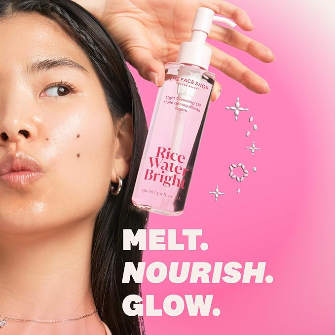 The Face Shop Rice Water Bright Double Cleansing Duo Set with Ceramide, Korean Skin Care, Gentle Face Wash & Pore Control Cleansing Oil, Hydrating, Moisturizing, Vegan Facial Cleanser, Makeup Remover