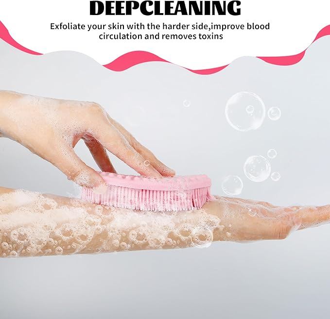 Soft Silicone Body Scrubber Loofah - 2 Pack Gentle Loofah Alternative, Fast-Drying, Hygienic Shower Brush Body Wash Scrubber for Sensitive Skin, Lather Well, Easy to Clean, Black and Pink