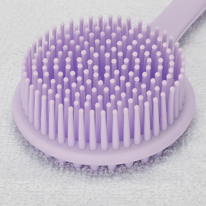 Silicone Back Scrubber for Shower, 14.7in Then Handle Body Brush, Double Sided Shower Brush for Shower Exfoliating and Massage Can Produce Rich Foam, Long Handle Back Scrubber for Men and Women