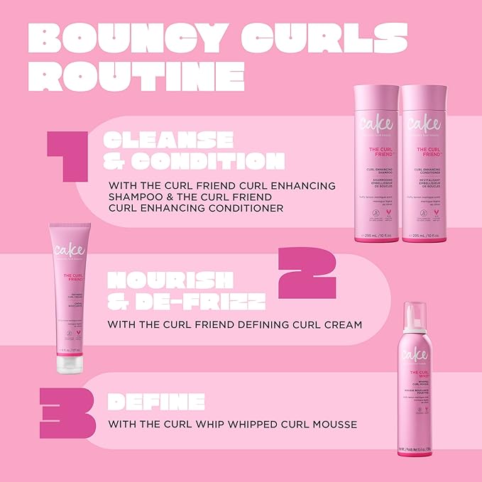 Cake Beauty Curl Friend Curl Defining Shampoo, Conditioner & Cream Set - Avocado & Argan Oil Curly Hair Products - Anti-Frizz, Cruelty Free & Vegan Gift Set