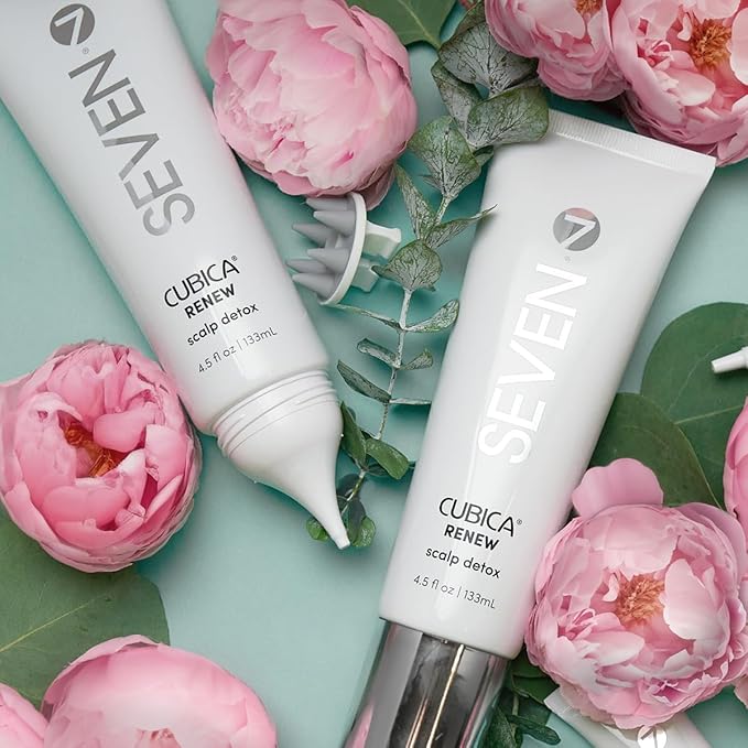 SEVEN Haircare CUBICA RENEW Scalp Detox Haircare Exfoliator Pre-Shampoo Deep Conditioning Hair Mask Treatment for Dry Damaged Hair with Eucalyptus, Charcoal, Kaolin & Papaya, Made in USA, 4.5 oz