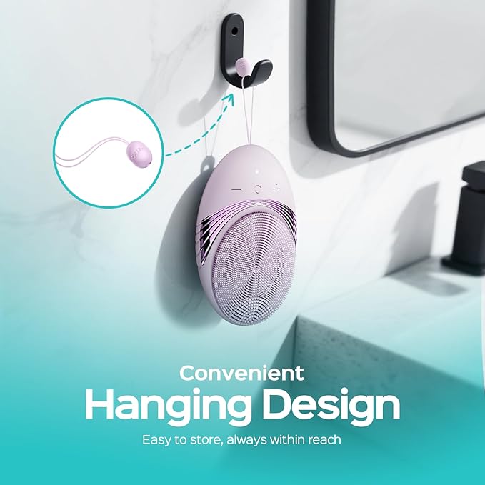 COSLUS Facial Cleansing Brush Face Scrubber : Portable Silicone Waterproof Rechargeable Face Wash Brush, 5 Cleansing Modes, Electric Deep Cleaning for Men & Women, Removing Blackhead (Light Purple)