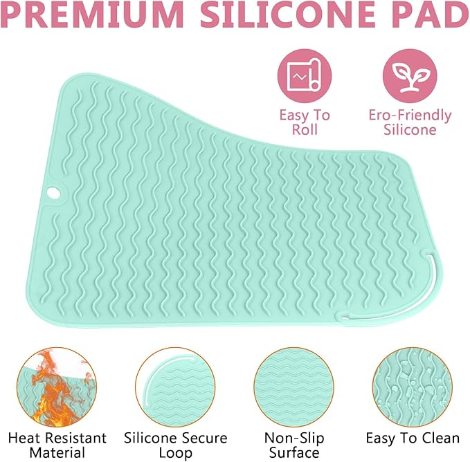 Larger Size Silicone Heat Resistant Mat for Curling Irons, Flat Irons, Hair Straightener and Other Hair Styling Tools, Portable Hot Tools Pad Cover for Travel Vanity Salon(12.0" x 9.0")
