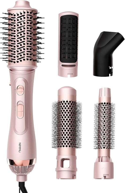 Nimmu Blow Dryer Brush Set, 5-in-1 Hot Air Brush Set, All-in-One Hair Styler for Salon Blowouts, Smoothing, Curling & Volumizing and Straightening, Less Frizz & Heat Damage, Pink