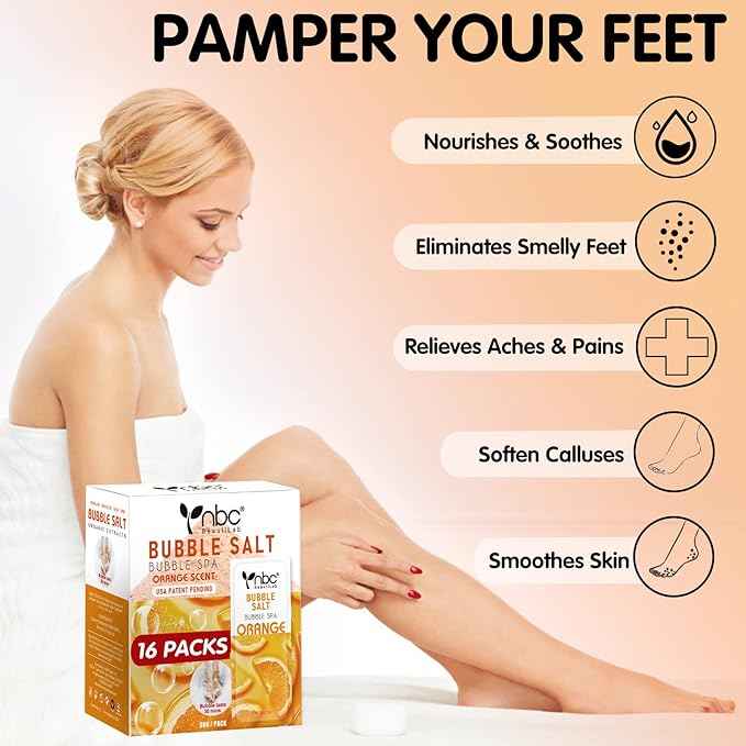 Pedicure Foot Soak, Foot Spa Soak, Pedicure Kit, Bubble Foot Bath for Tired & Dry Cracked Feet, Athletes Feet, Odor Foot and Softens Calluses, Foot Soak 16 Packs A Box, Orange