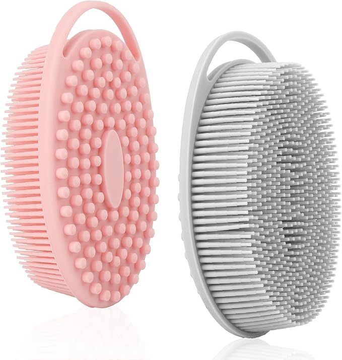 Soft Silicone Body Scrubber, 2 PCS Exfoliating Silicone Loofah, Body Scrubber Shower Brush Exfoliating and Massage 2 in 1, Bath Shower Brush for Cleaning Sensitive Skin Kids Women Men, Lather Well