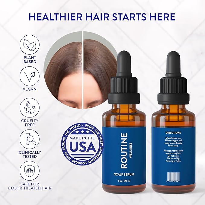 Routine Wellness Scalp Serum for Thinning Hair – Promotes Visibly-Thicker, Fuller-Looking Hair – Lightweight, Science-Backed with Red Clover & Peptides - 30ml