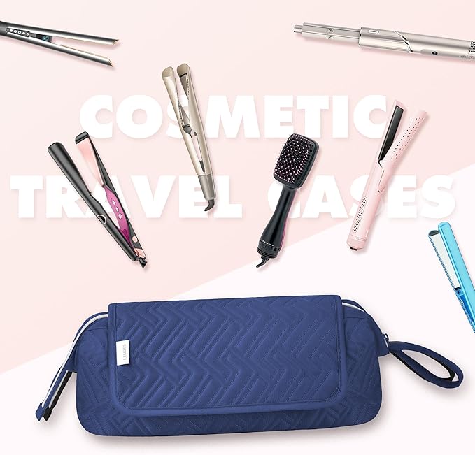 Leudes Hair Tools Travel Bag for Women Heat Resistant Mat for Travel Essentials Hot Tools Straighteners,Flat Irons,Curling Iron,Hot Air Brushes and Hair Dryer Organizer Bags 2 in 1 (Navy Blue)