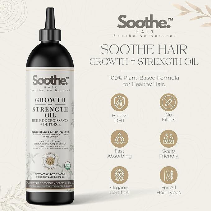 Hair Growth Oil – Infused with Rosemary, Castor Oil, Biotin, Pumpkin Seed – DHT Blocker – Non-Greasy Hair Loss & Thinning Support for Men & Women – Scalp Serum for Dry Scalps 240ml