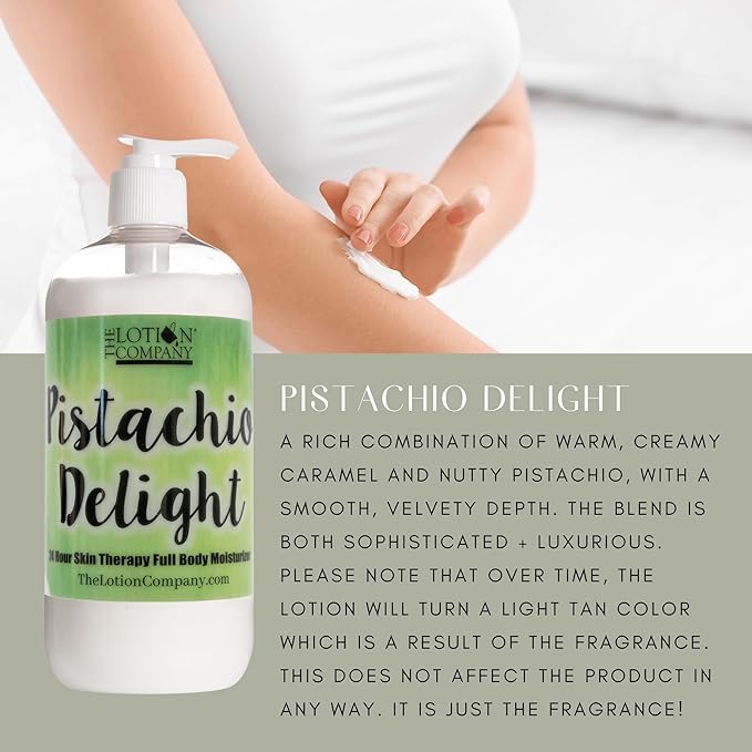 The Lotion Company Pistachio Delight Lotion – 24 Hour Skin Therapy, Luxurious Full Body Moisturizer with Aloe Vera & Vitamins, Paraben Free, Non-Greasy, Made in USA, 16 oz