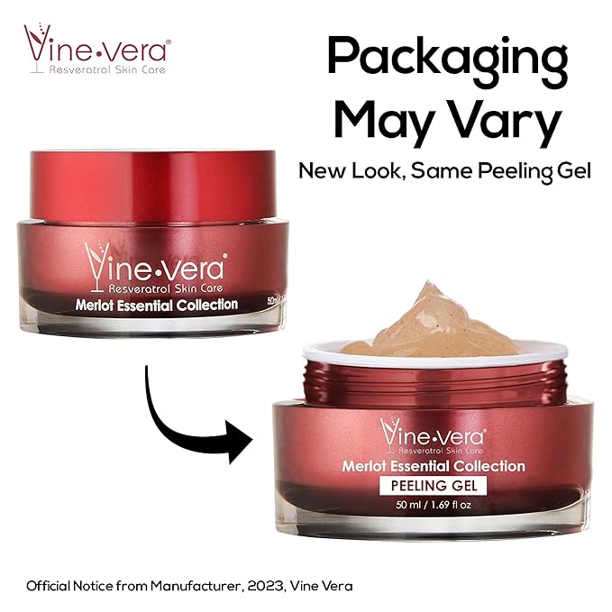 Vine Vera Merlot Facial Peeling Gel - Face and Body Scrub - Exfoliating Gel for Dry, Sensitive, Mature Skin - Face Peel with Resveratrol - 1.69 Fl Oz